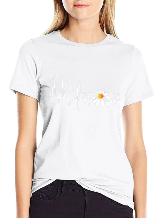 Mom Heartbeat Daisy Graphic T-Shirt