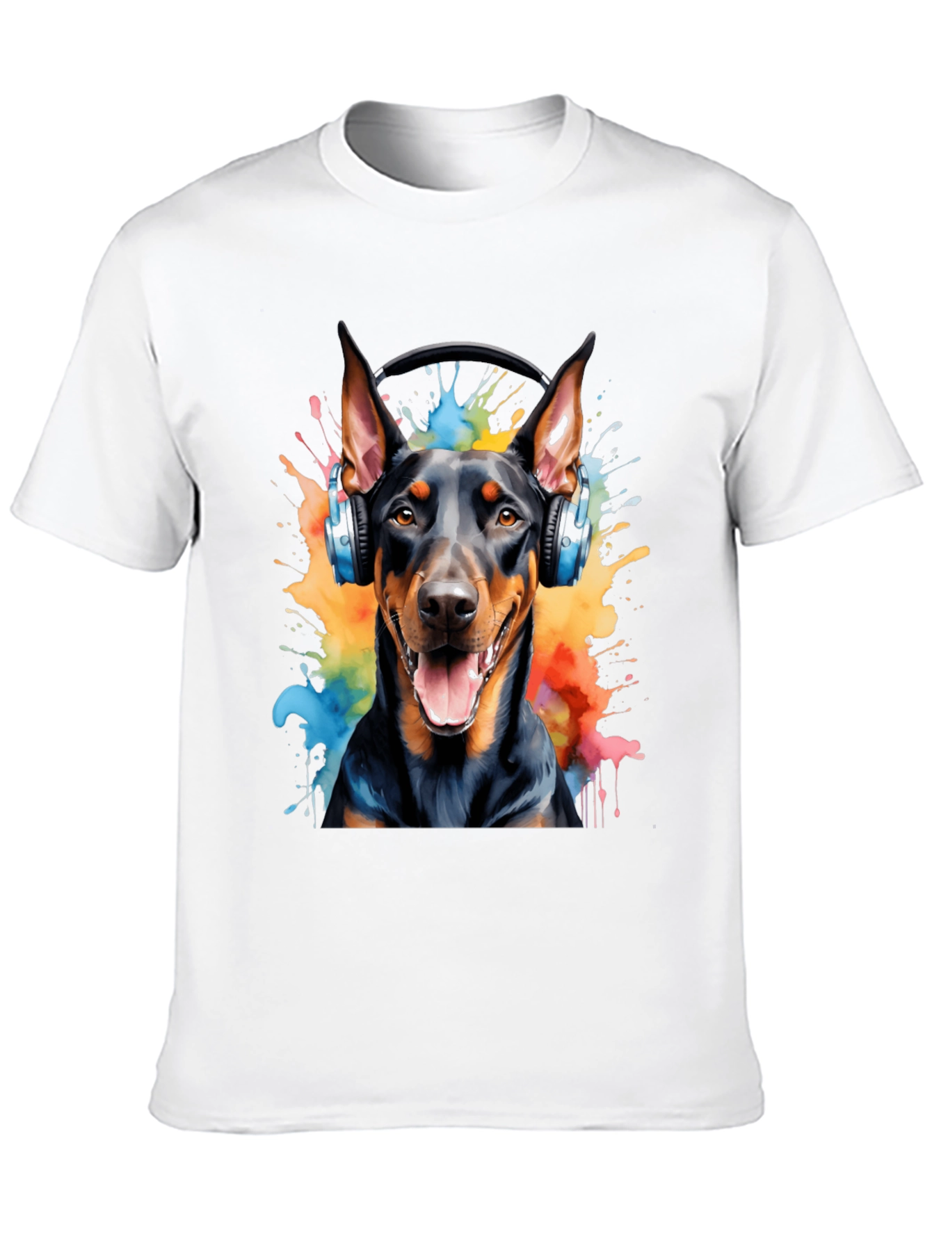 Doberman Dog Headphones Graphic T-Shirt