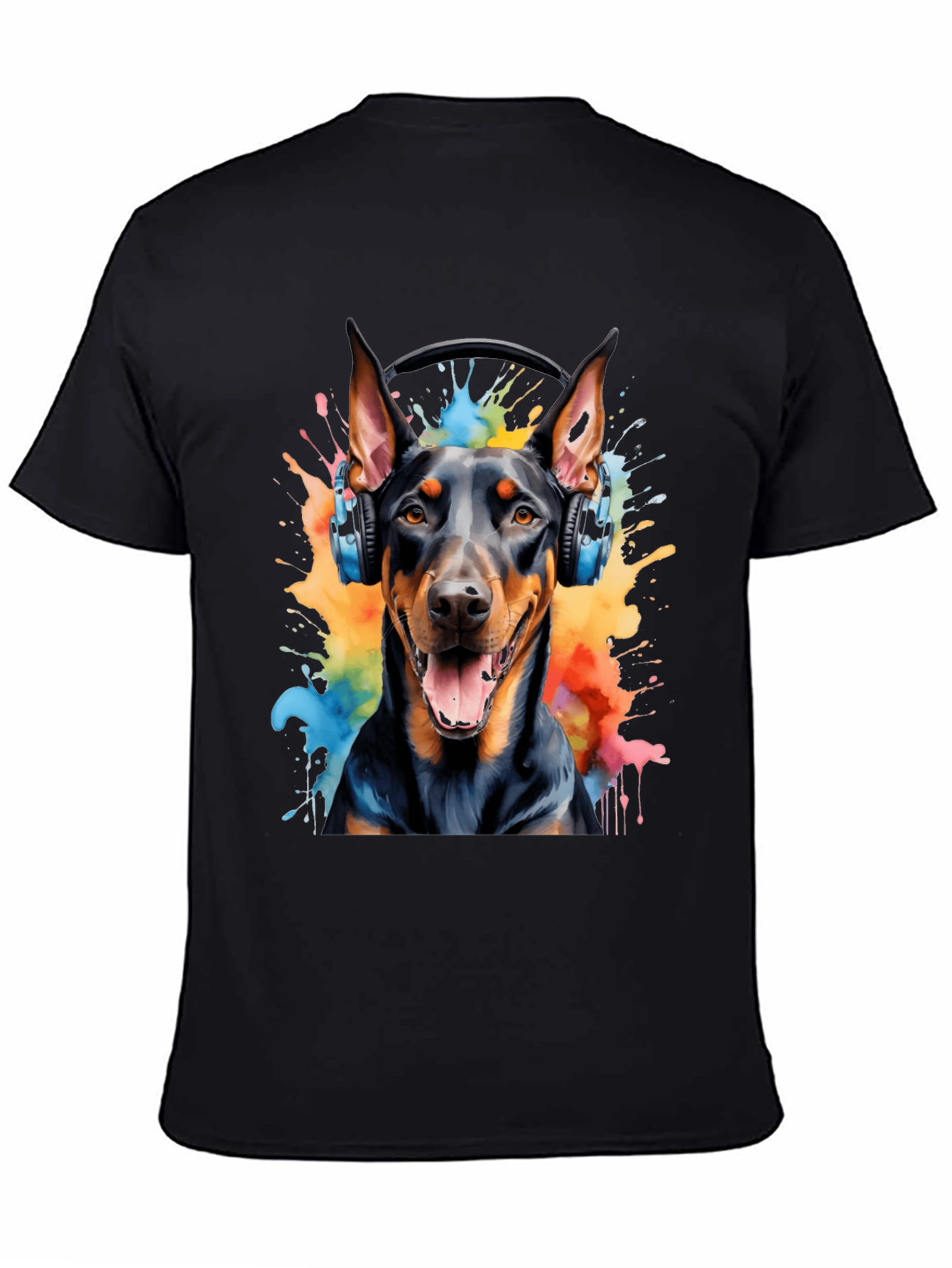 Doberman Dog Headphones Graphic T-Shirt