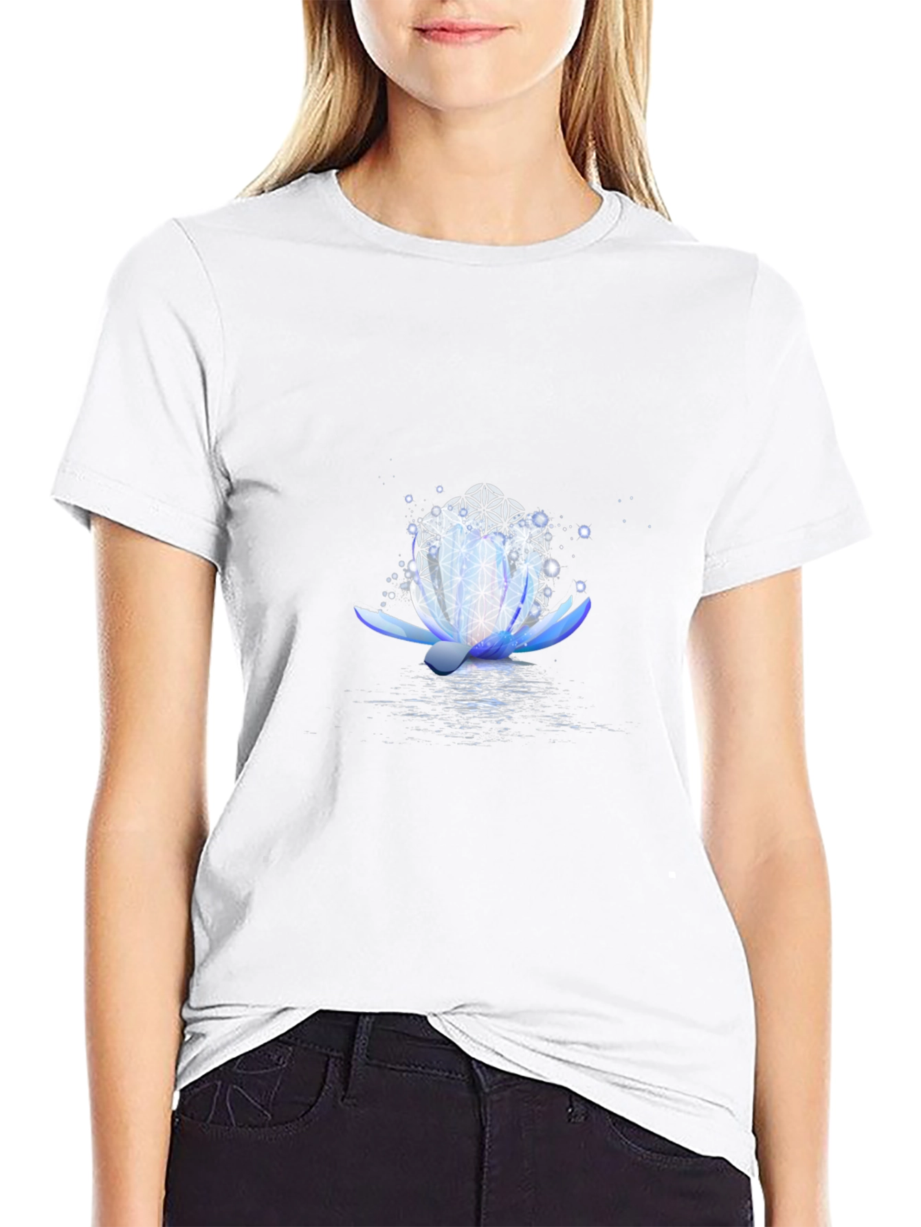 Lotus Flower Graphic Print Black T-Shirt