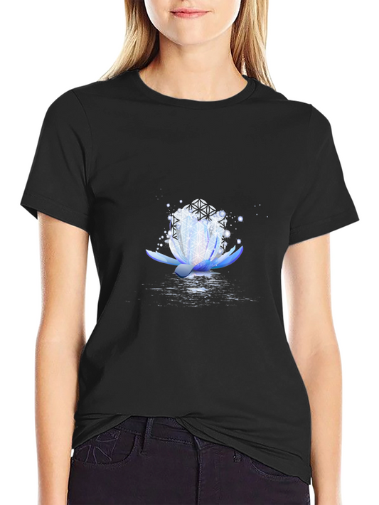 Lotus Flower Graphic Print Black T-Shirt