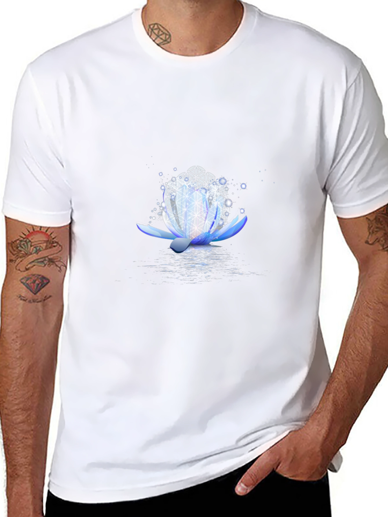 Lotus Flower Graphic Print Black T-Shirt