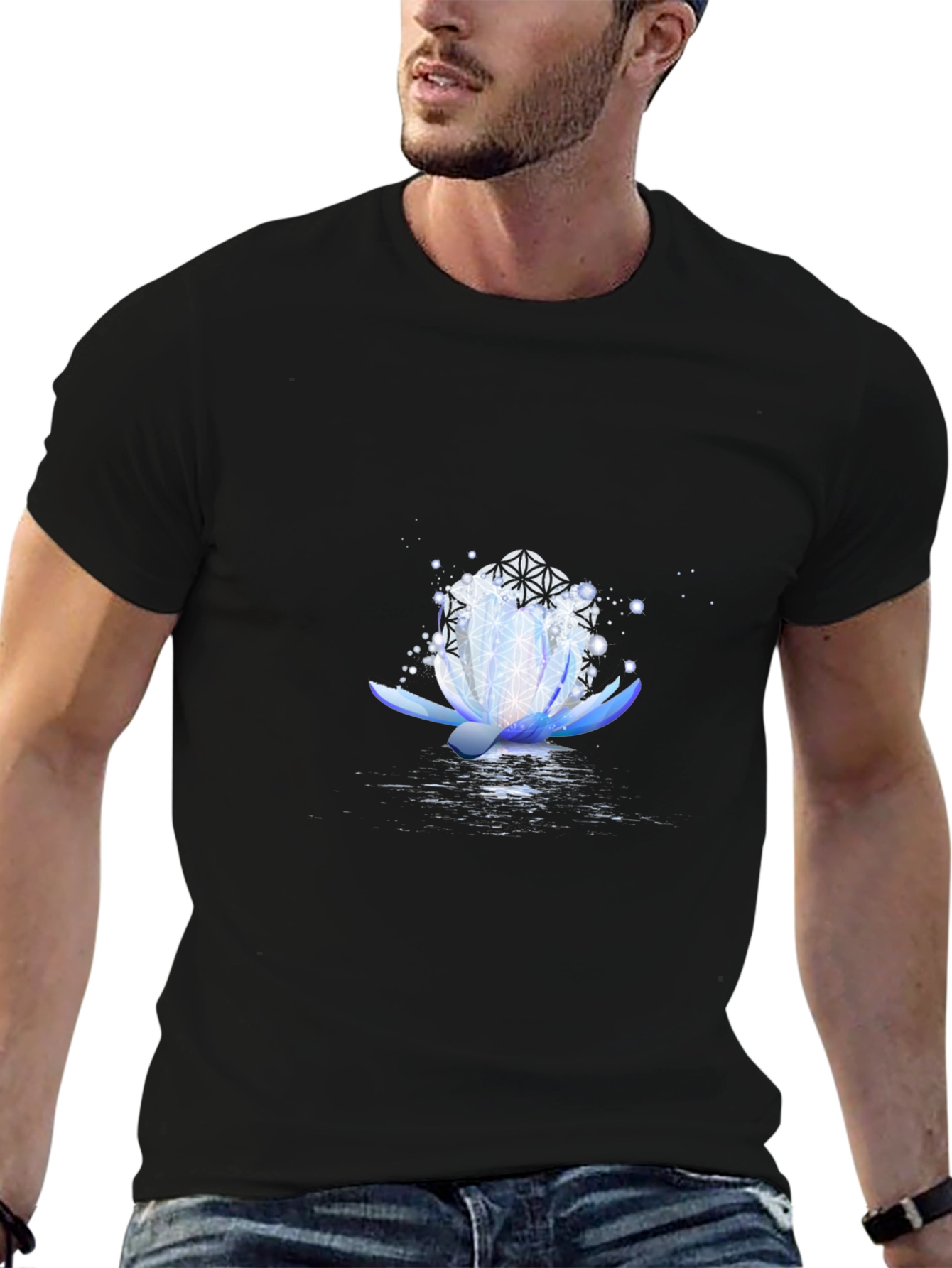 Lotus Flower Graphic Print Black T-Shirt