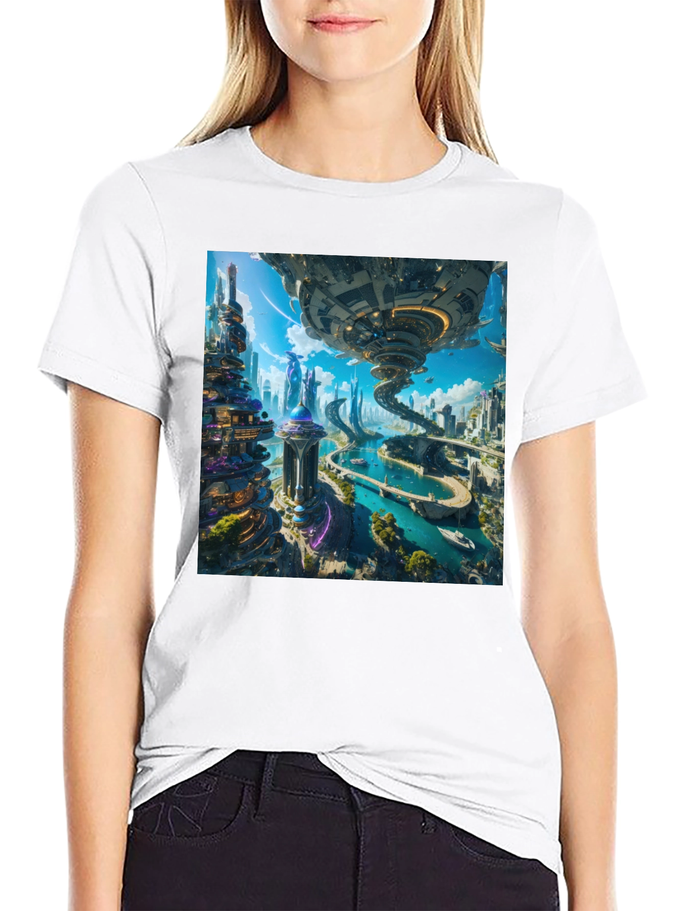 Futuristic Cityscape T-Shirt - Sci-Fi Style