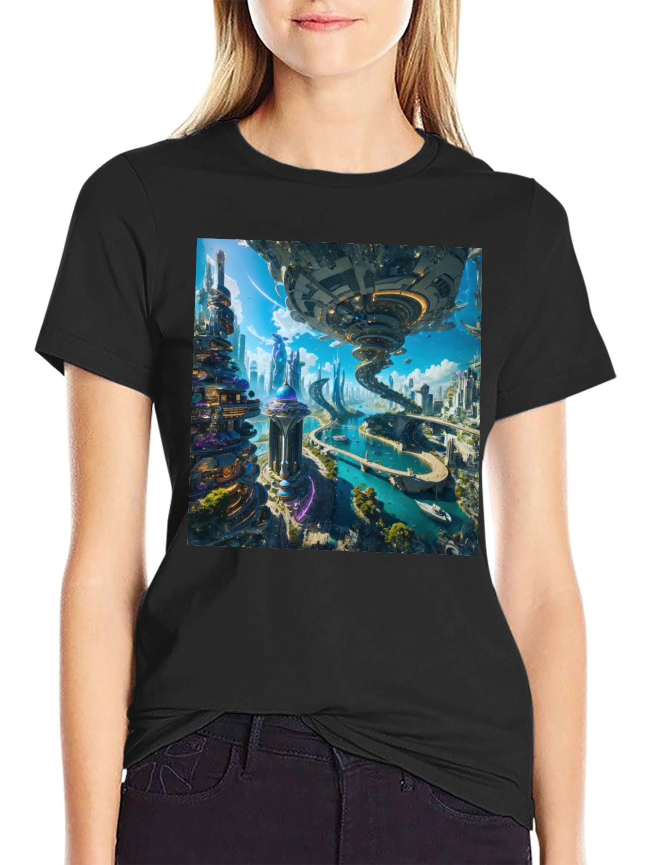 Futuristic Cityscape T-Shirt - Sci-Fi Style