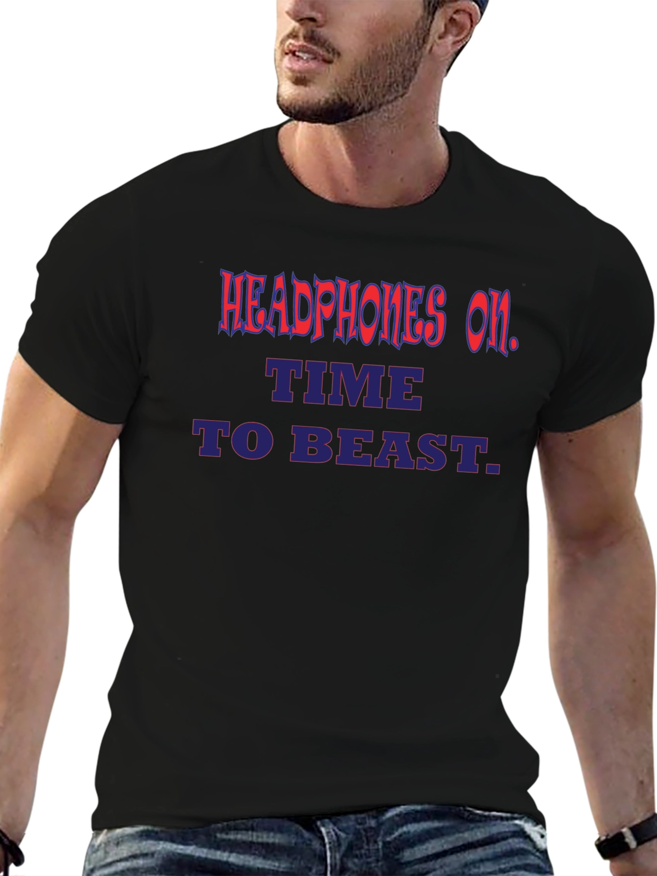 Headphones On Time To Beast Graphic Tee - Black