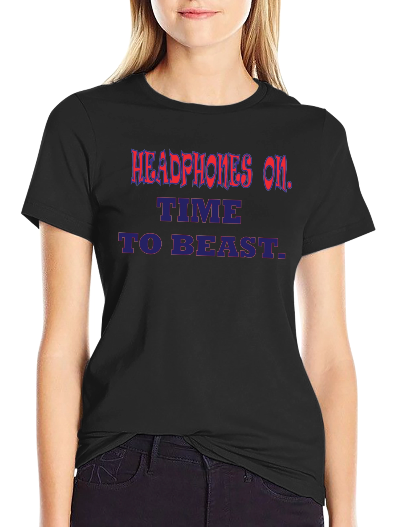 Headphones On Time To Beast Graphic Tee - Black