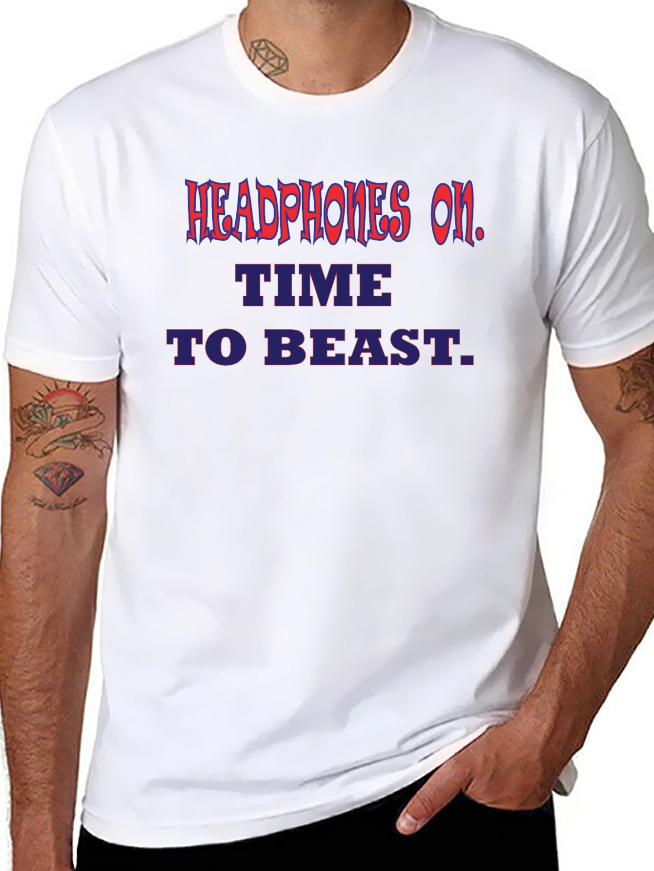 Headphones On Time To Beast Graphic Tee - Black