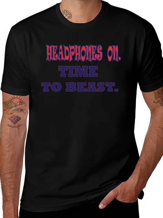Headphones On Time To Beast Graphic Tee - Black