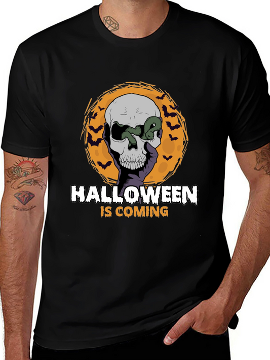 Halloween is Coming Graphic Tee - Skull & Snake Design