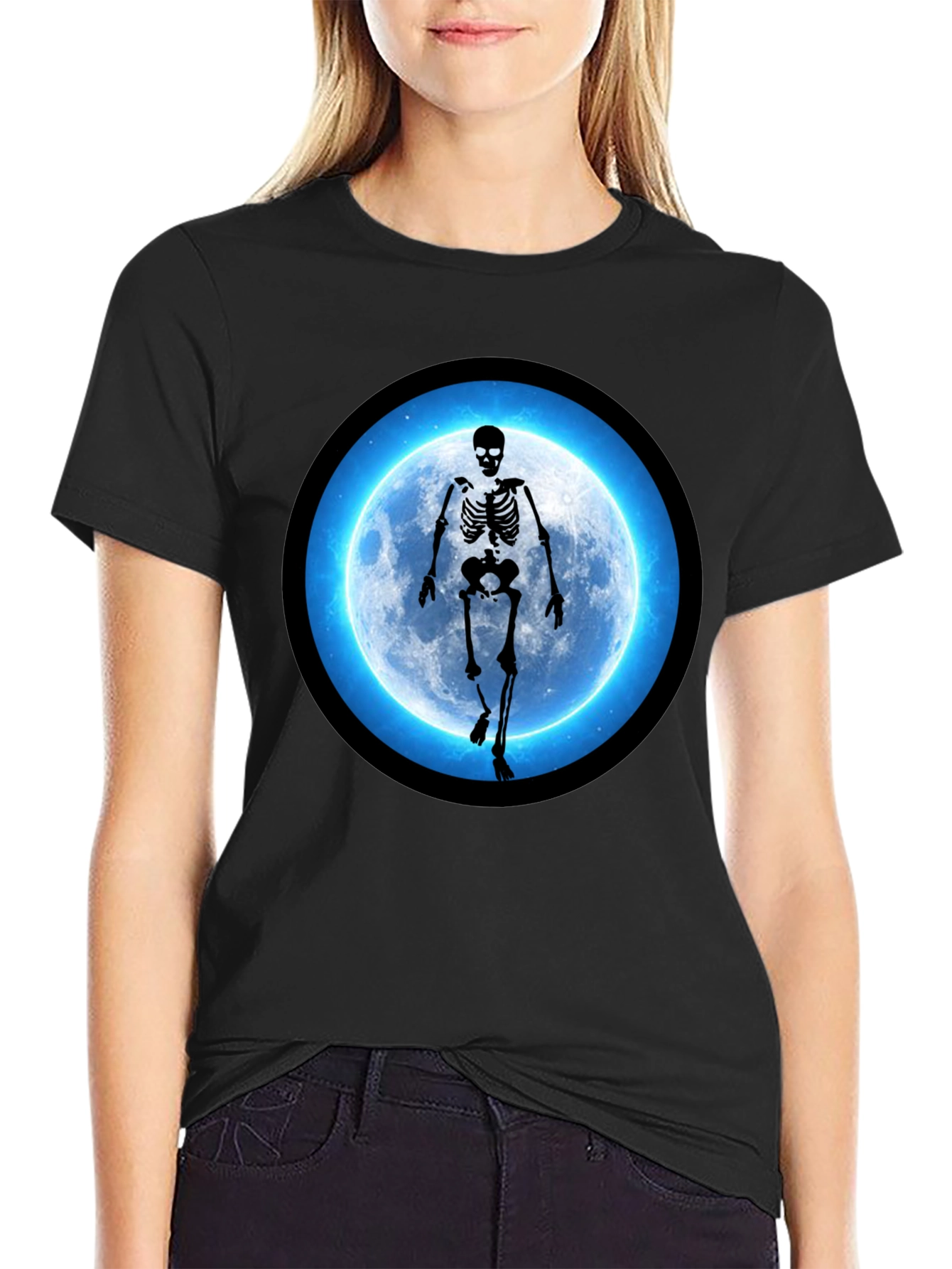 Skeleton Moon Graphic Black T-Shirt