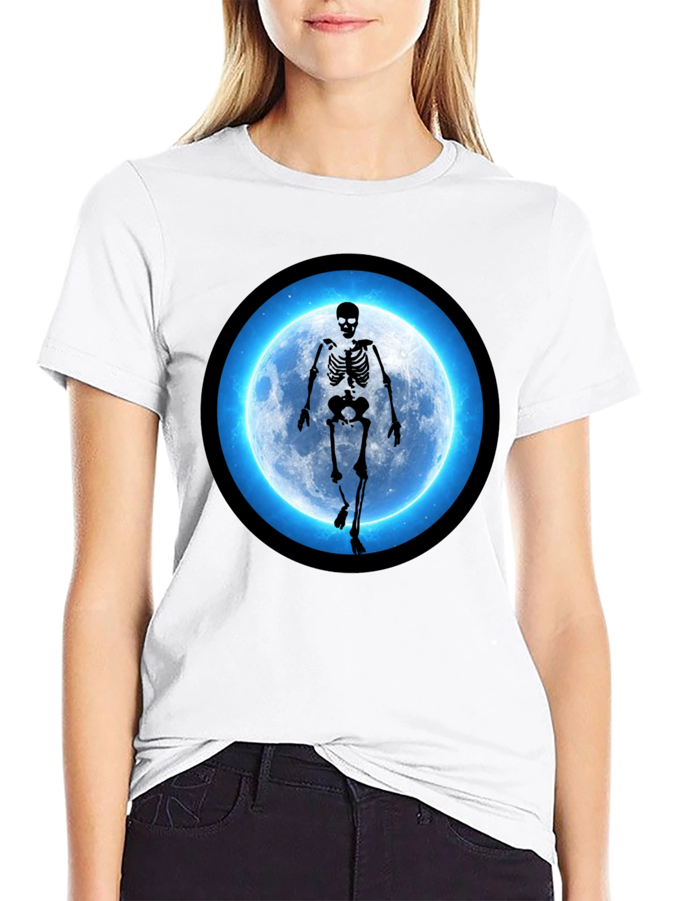 Skeleton Moon Graphic Black T-Shirt