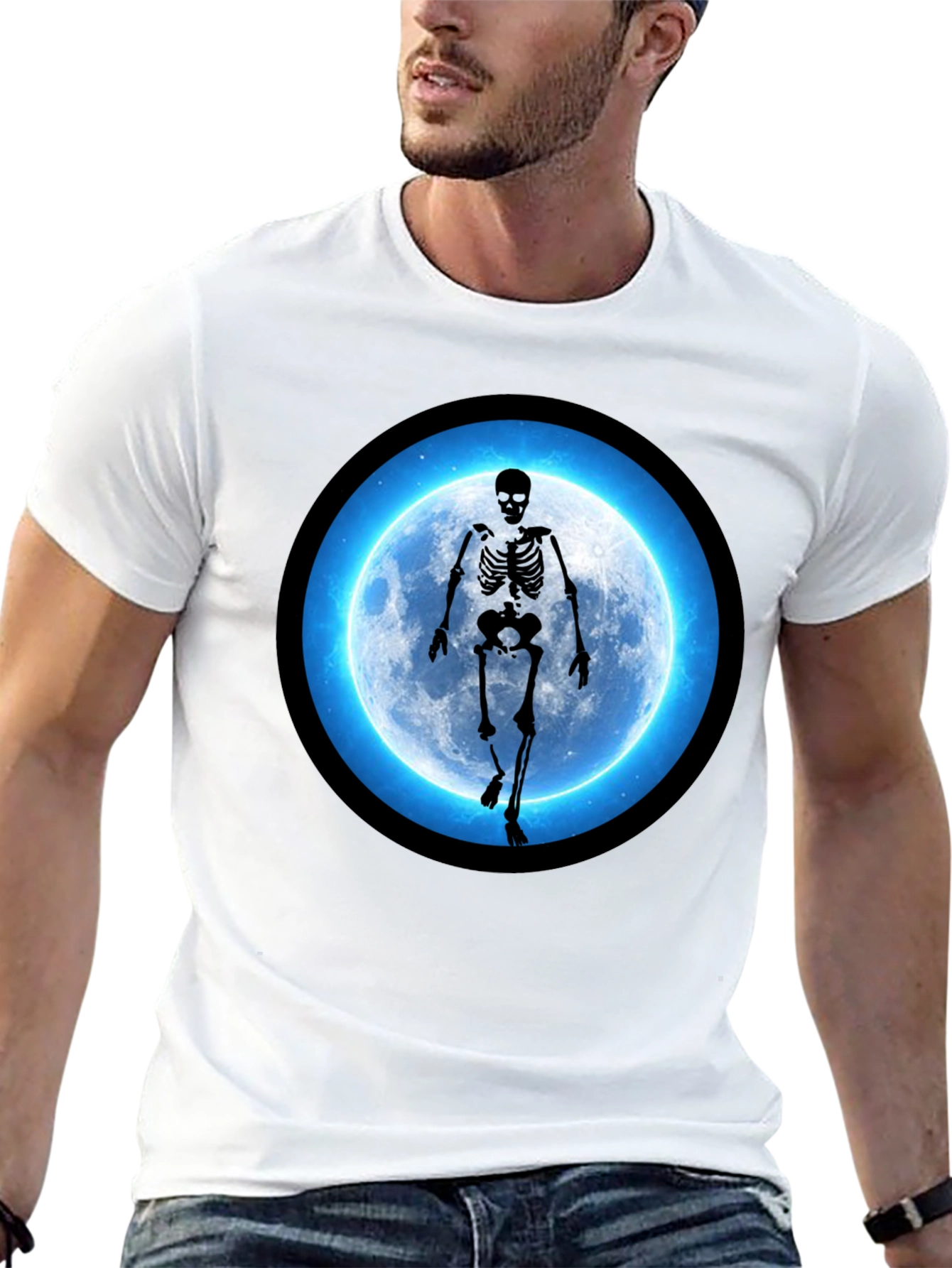Skeleton Moon Graphic Black T-Shirt