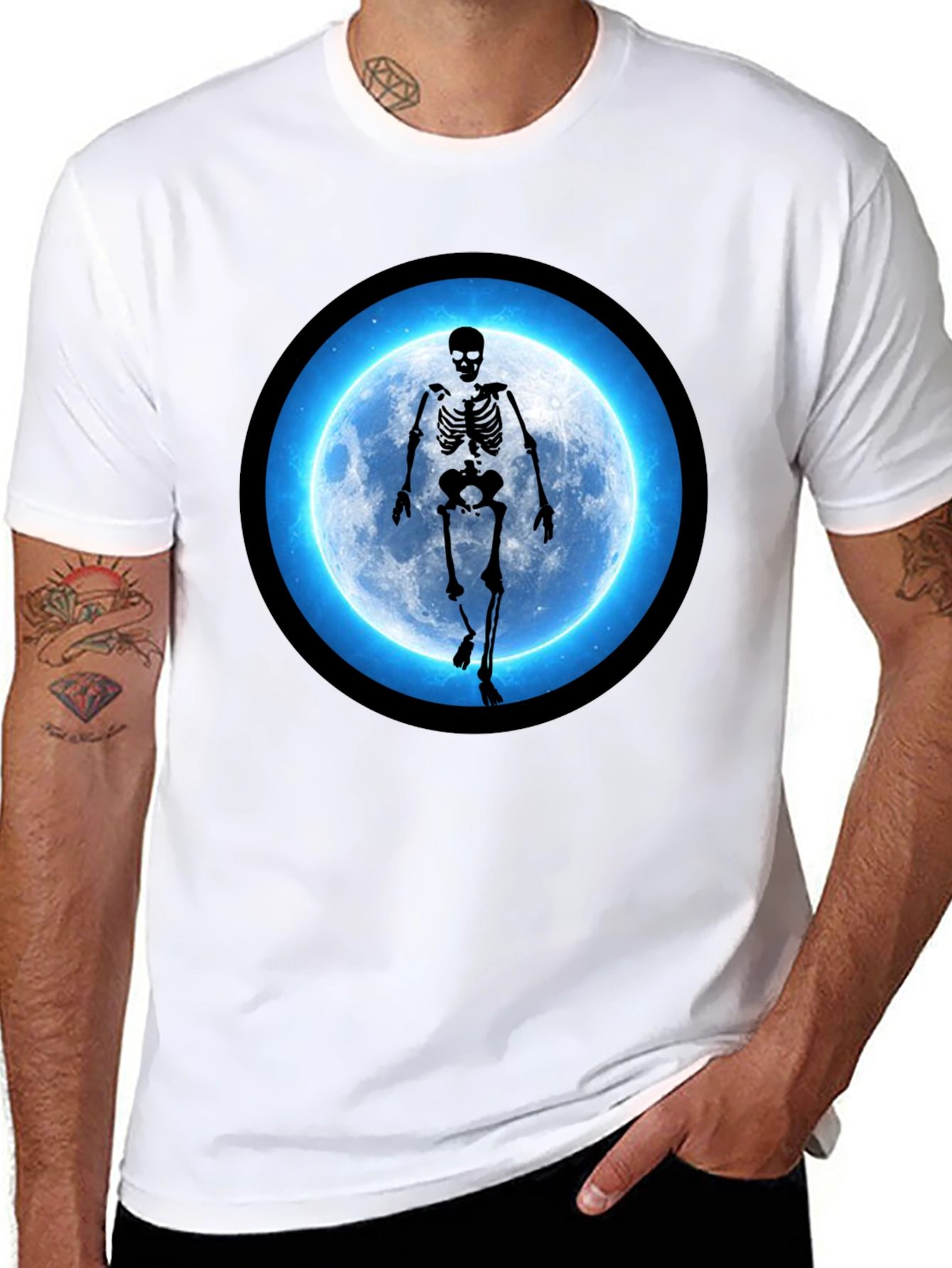 Skeleton Moon Graphic Black T-Shirt