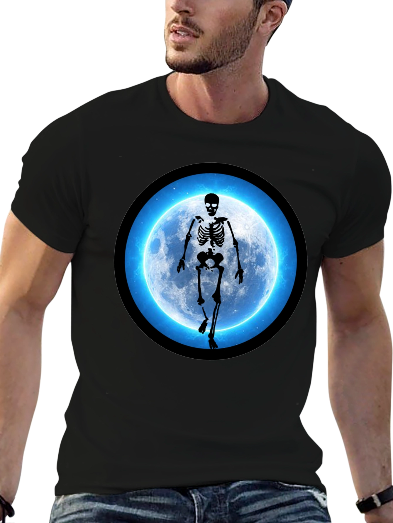 Skeleton Moon Graphic Black T-Shirt