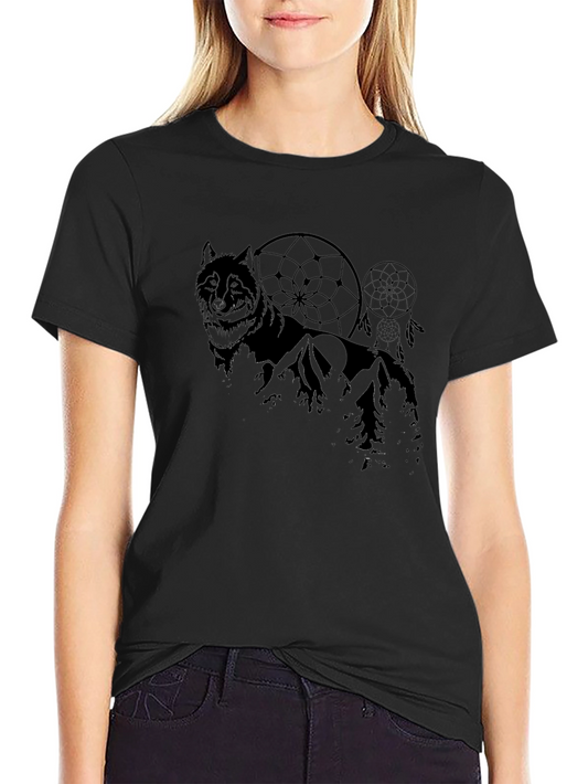 Wolf & Dreamcatcher Graphic Black T-Shirt