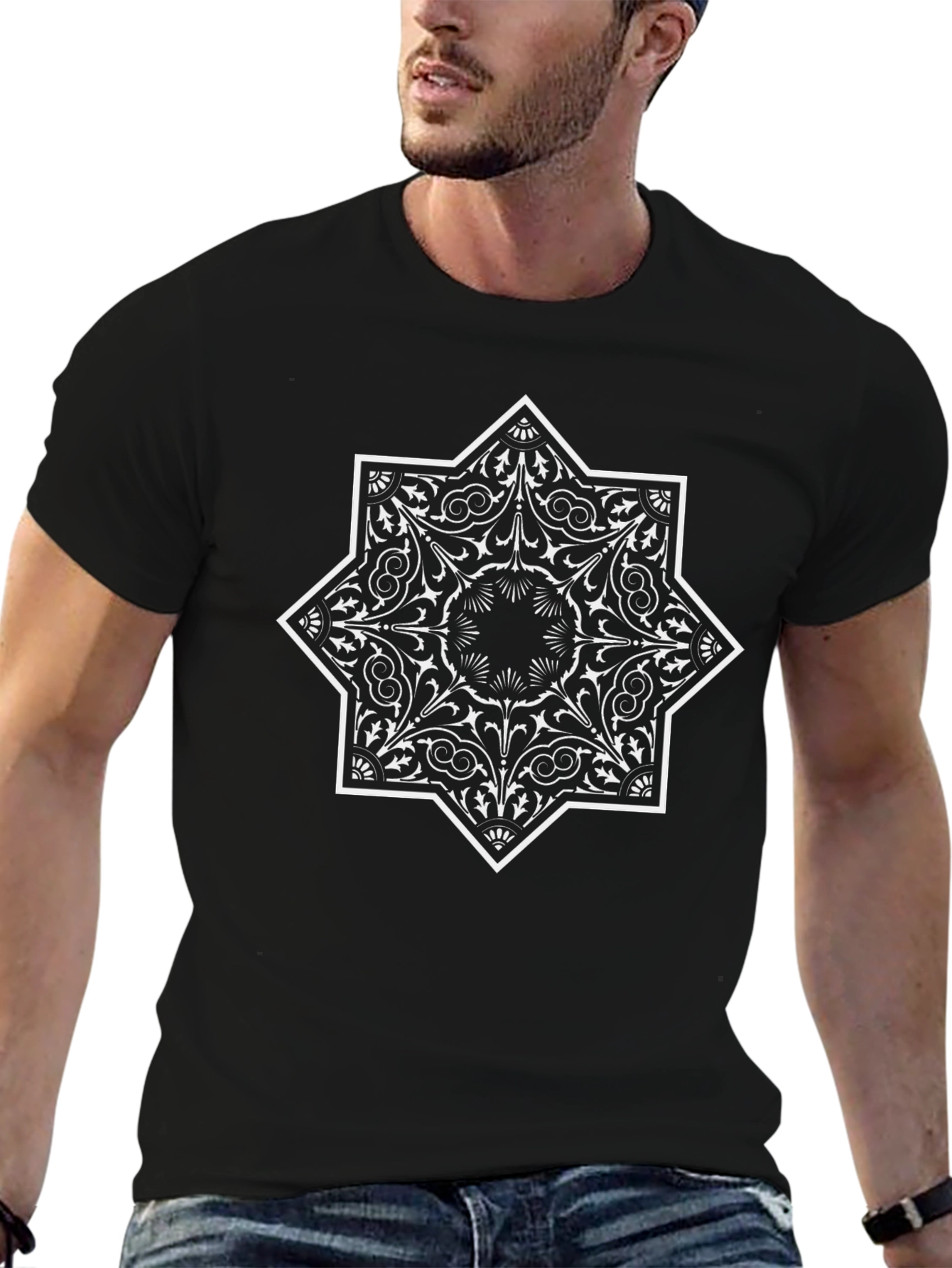 Geometric Star Graphic Tee - Black
