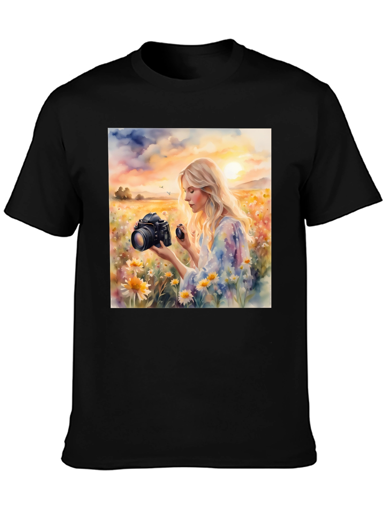 Woman Photographer Art Print Black T-Shirt