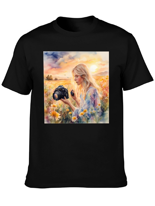 Woman Photographer Art Print Black T-Shirt