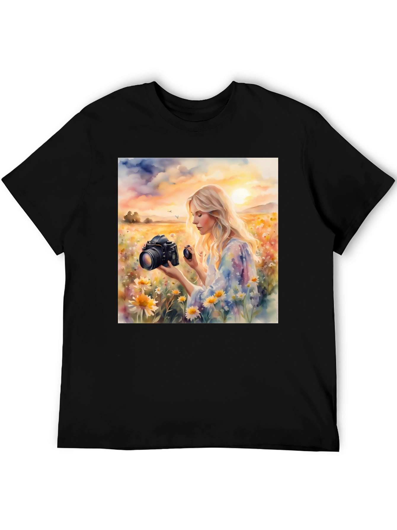 Woman Photographer Art Print Black T-Shirt