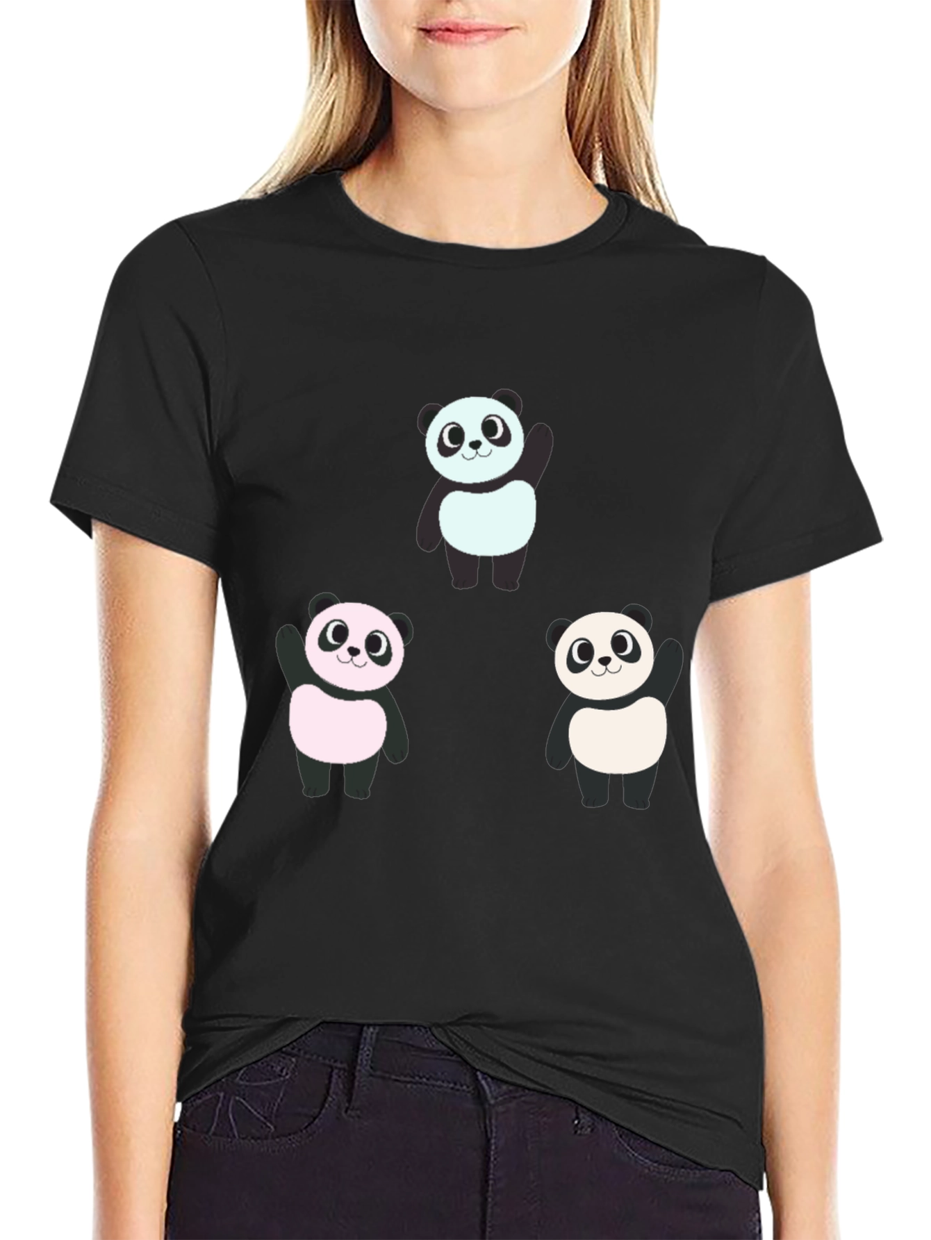 Cute Panda Graphic Tee - Black Cotton Blend