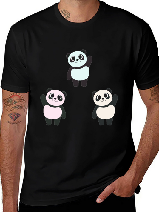Cute Panda Graphic Tee - Black Cotton Blend