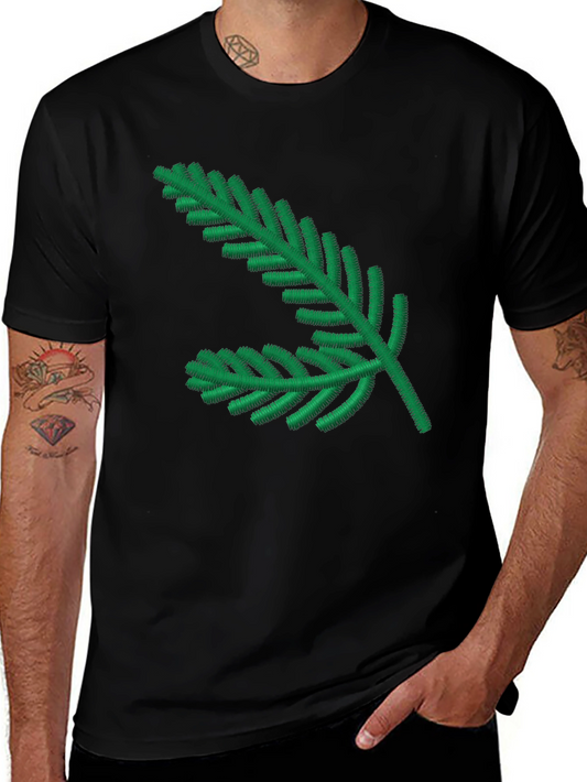Green Pine Branch Black T-Shirt