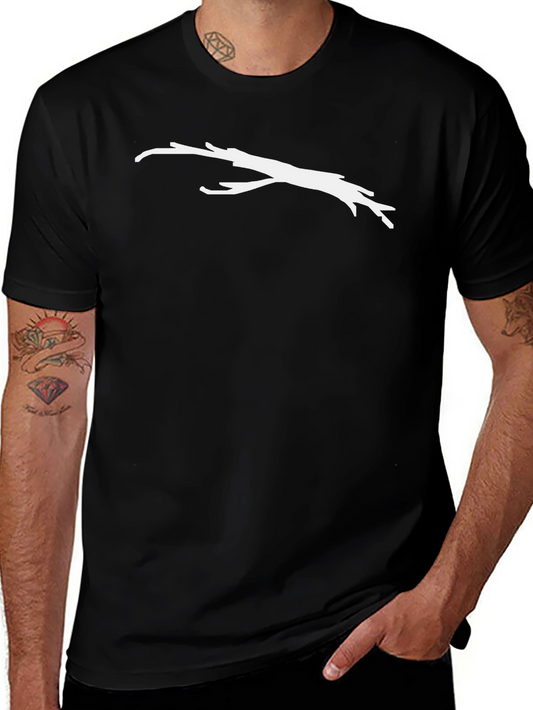 Mens Black T-Shirt with White Branch Design