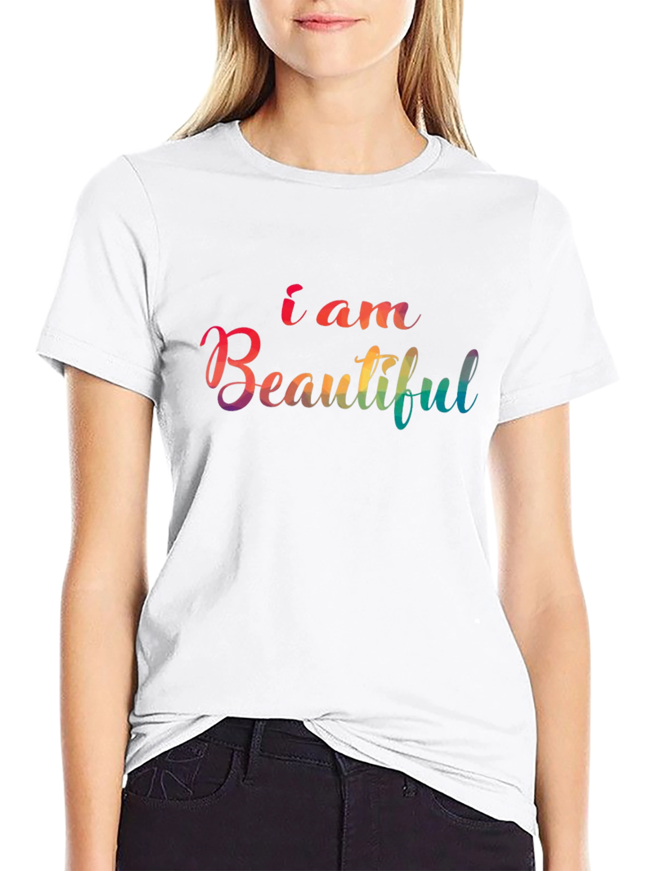 I am Beautiful Rainbow Graphic Tee - Black