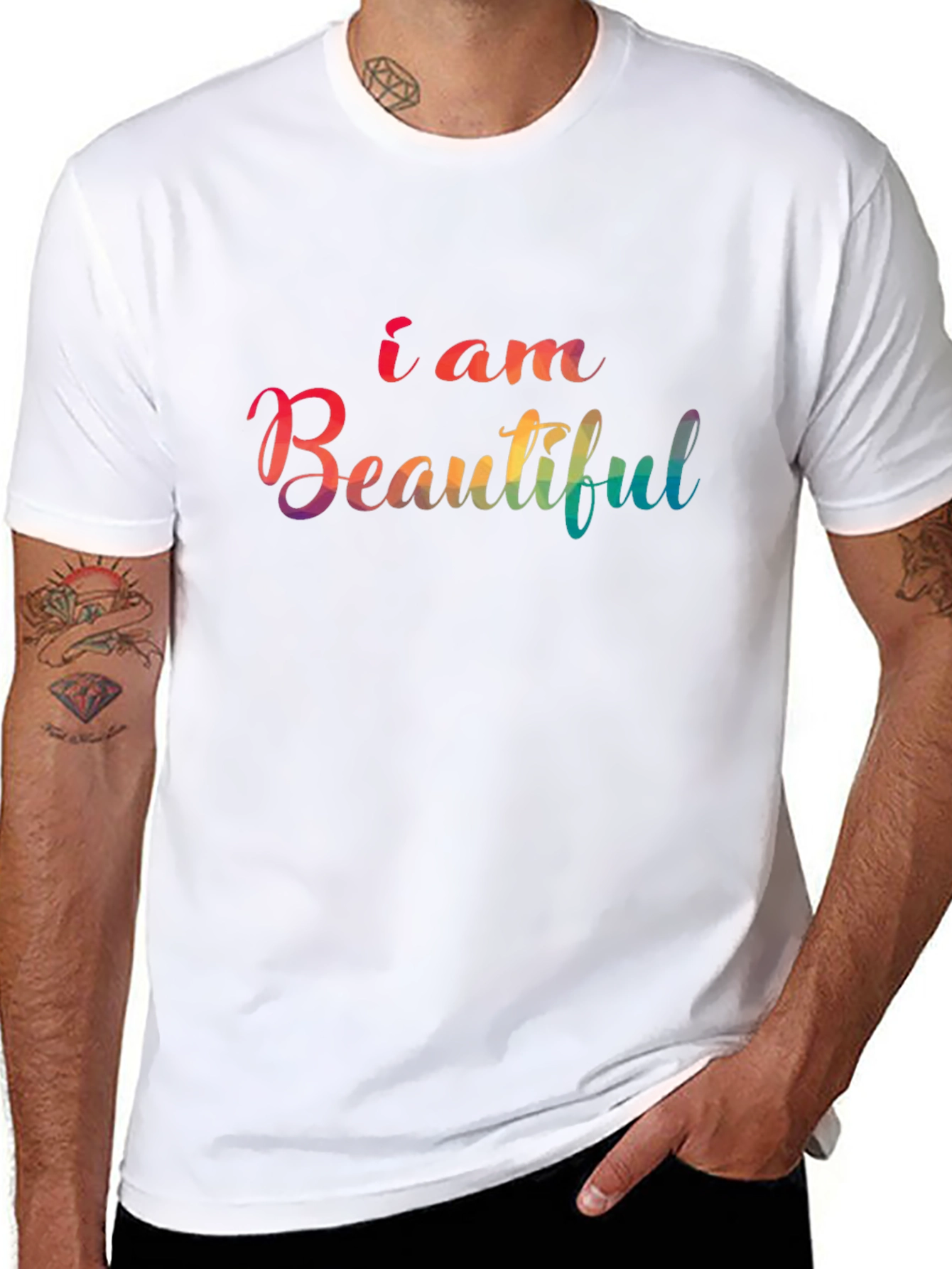 I am Beautiful Rainbow Graphic Tee - Black