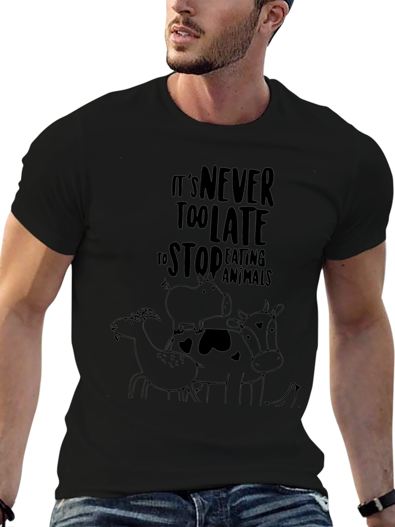 Vegan Black T-Shirt: Its Never Too Late