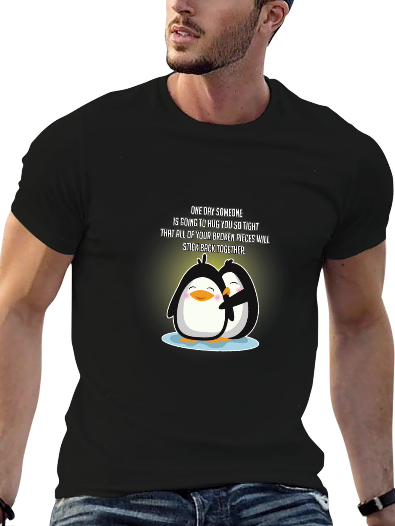 Penguin Hugs T-Shirt: Broken Pieces Stick Together