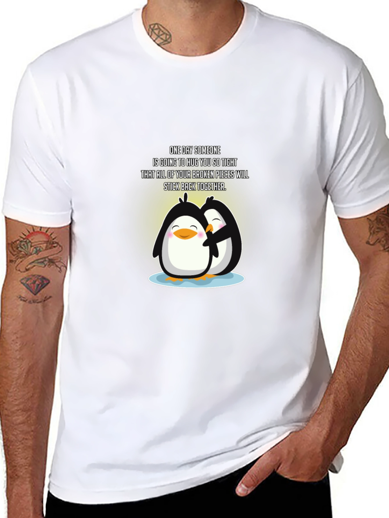 Penguin Hugs T-Shirt: Broken Pieces Stick Together