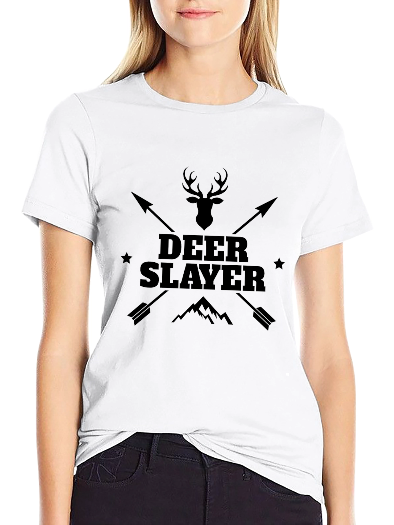 Deer Slayer Graphic Tee - Black Cotton T-Shirt