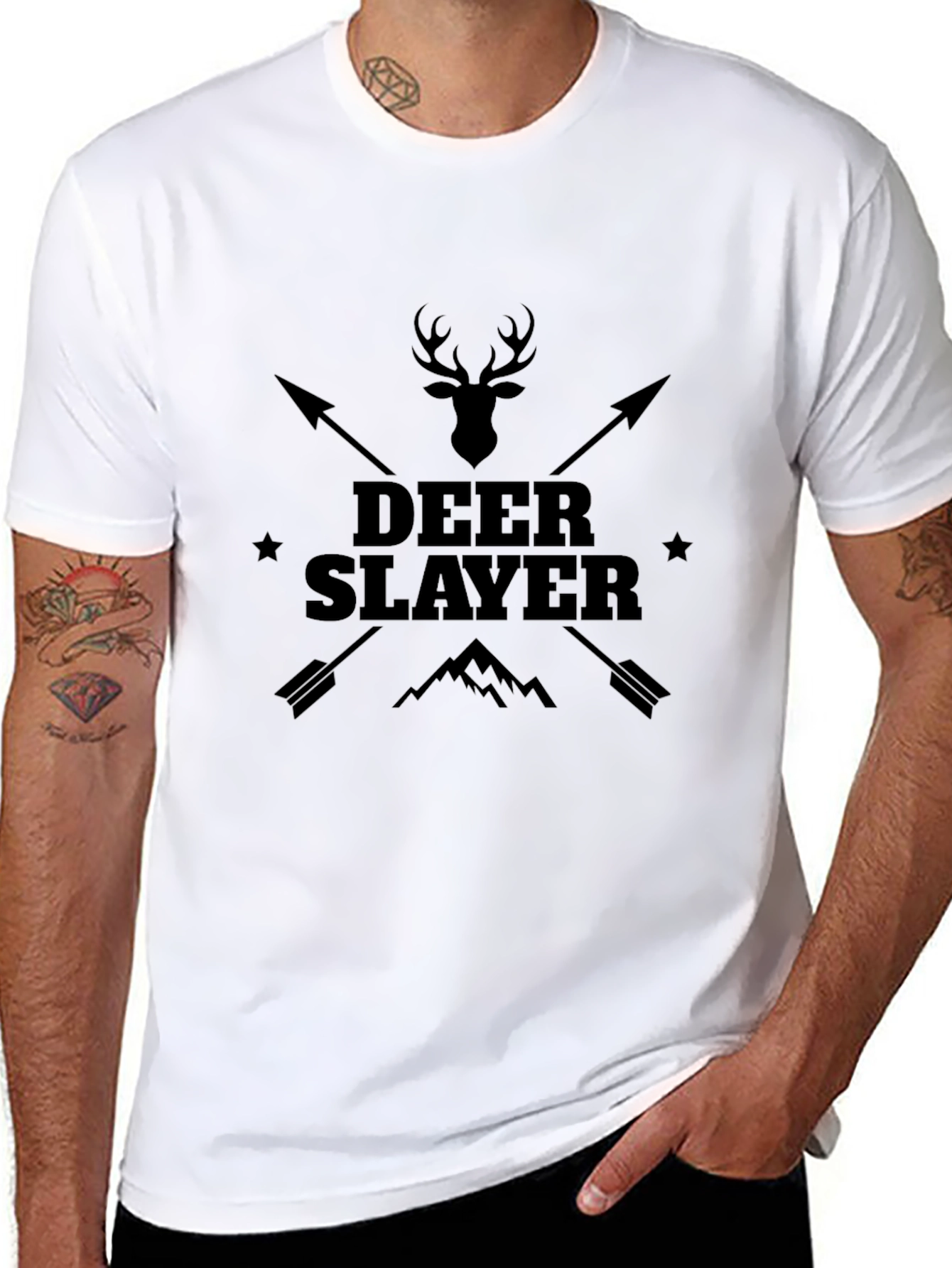 Deer Slayer Graphic Tee - Black Cotton T-Shirt