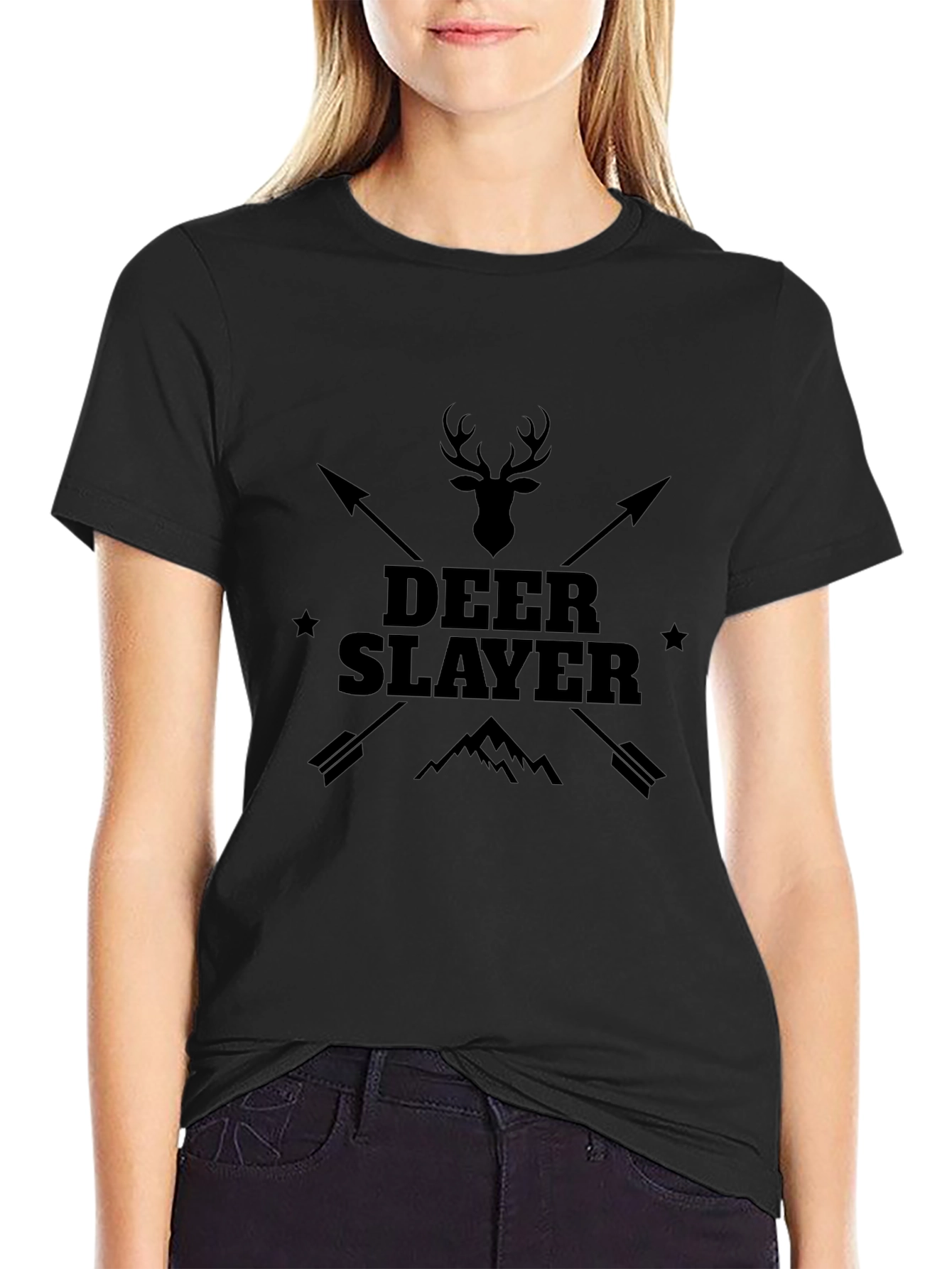 Deer Slayer Graphic Tee - Black Cotton T-Shirt