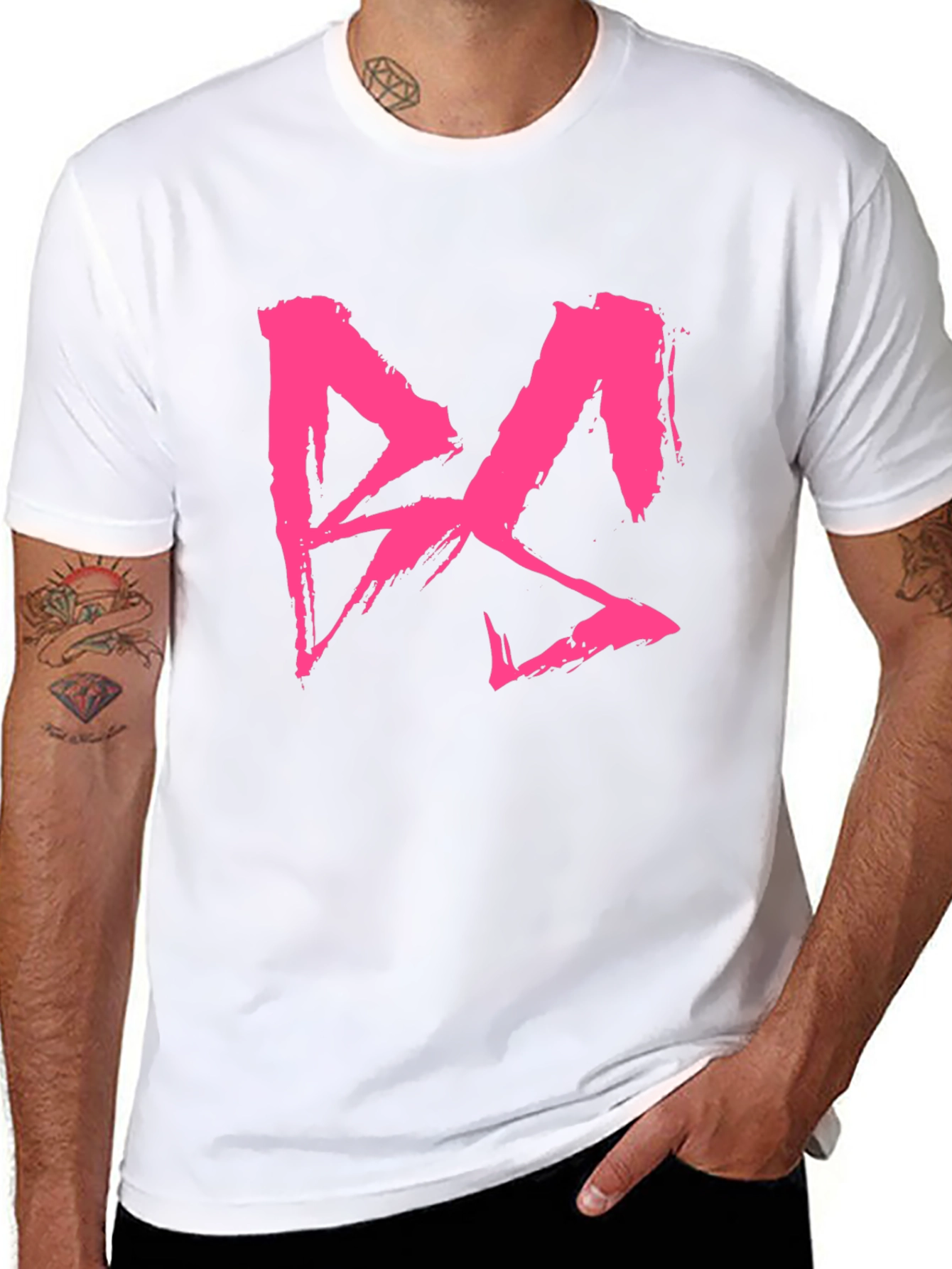 Black T-Shirt with Bold Pink Brushstroke Graphic Print