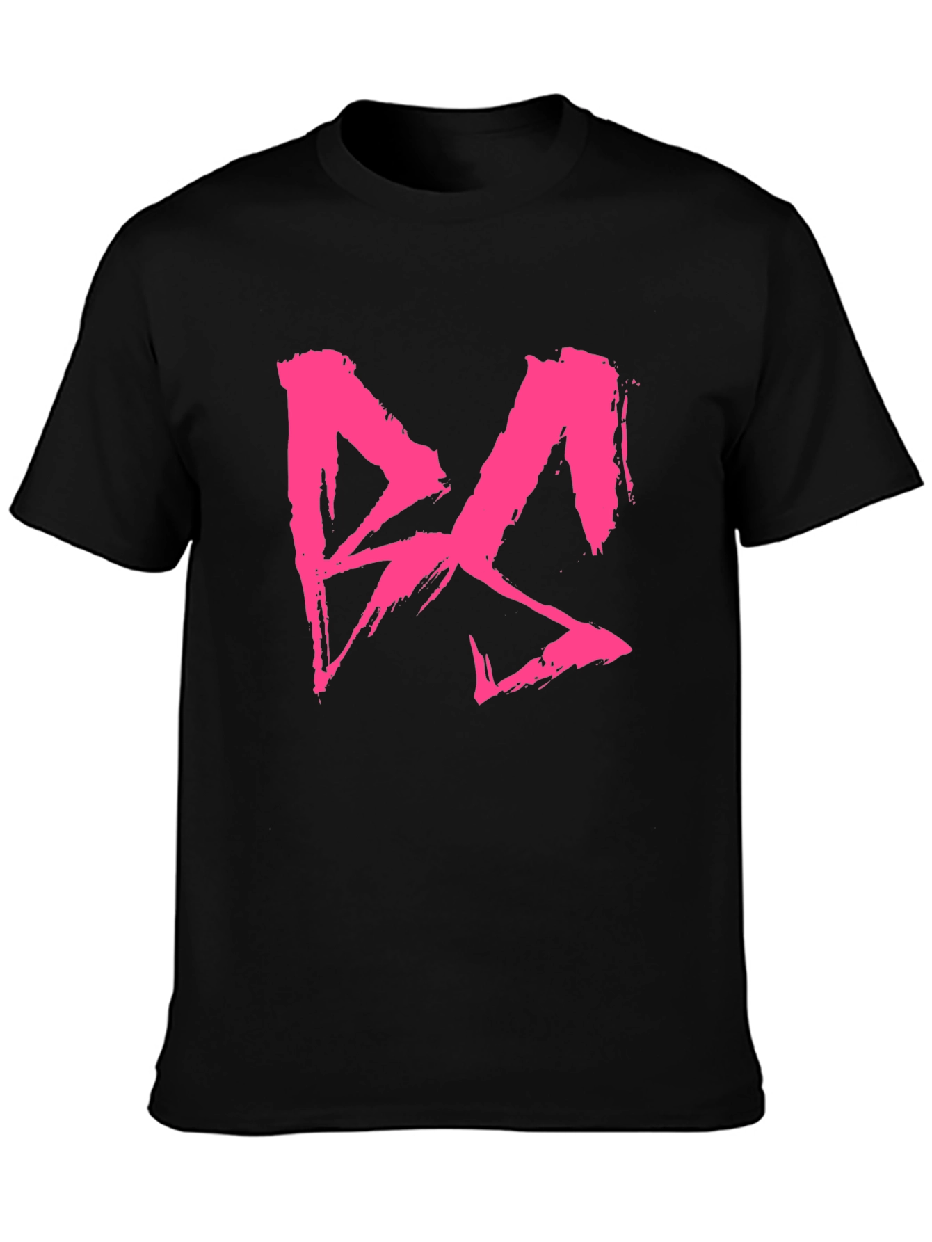 Black T-Shirt with Bold Pink Brushstroke Graphic Print