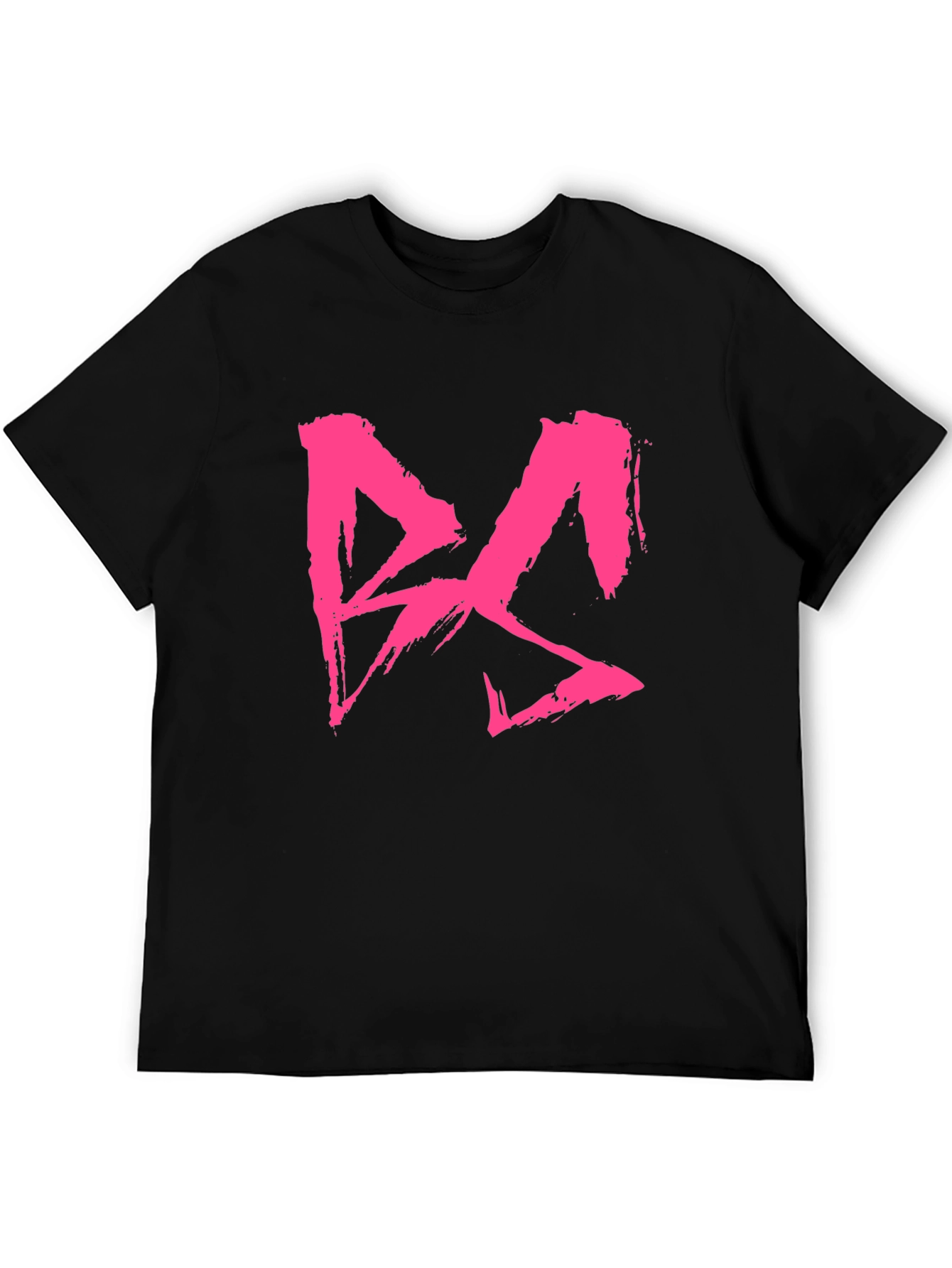 Black T-Shirt with Bold Pink Brushstroke Graphic Print