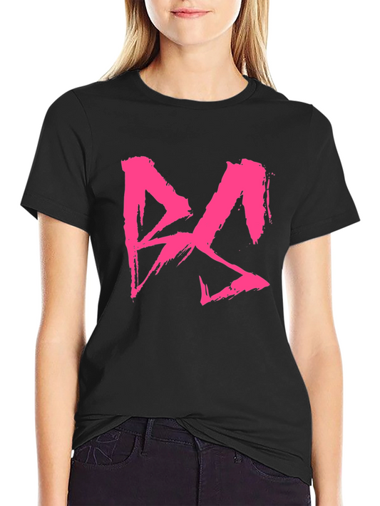 Black T-Shirt with Bold Pink Brushstroke Graphic Print