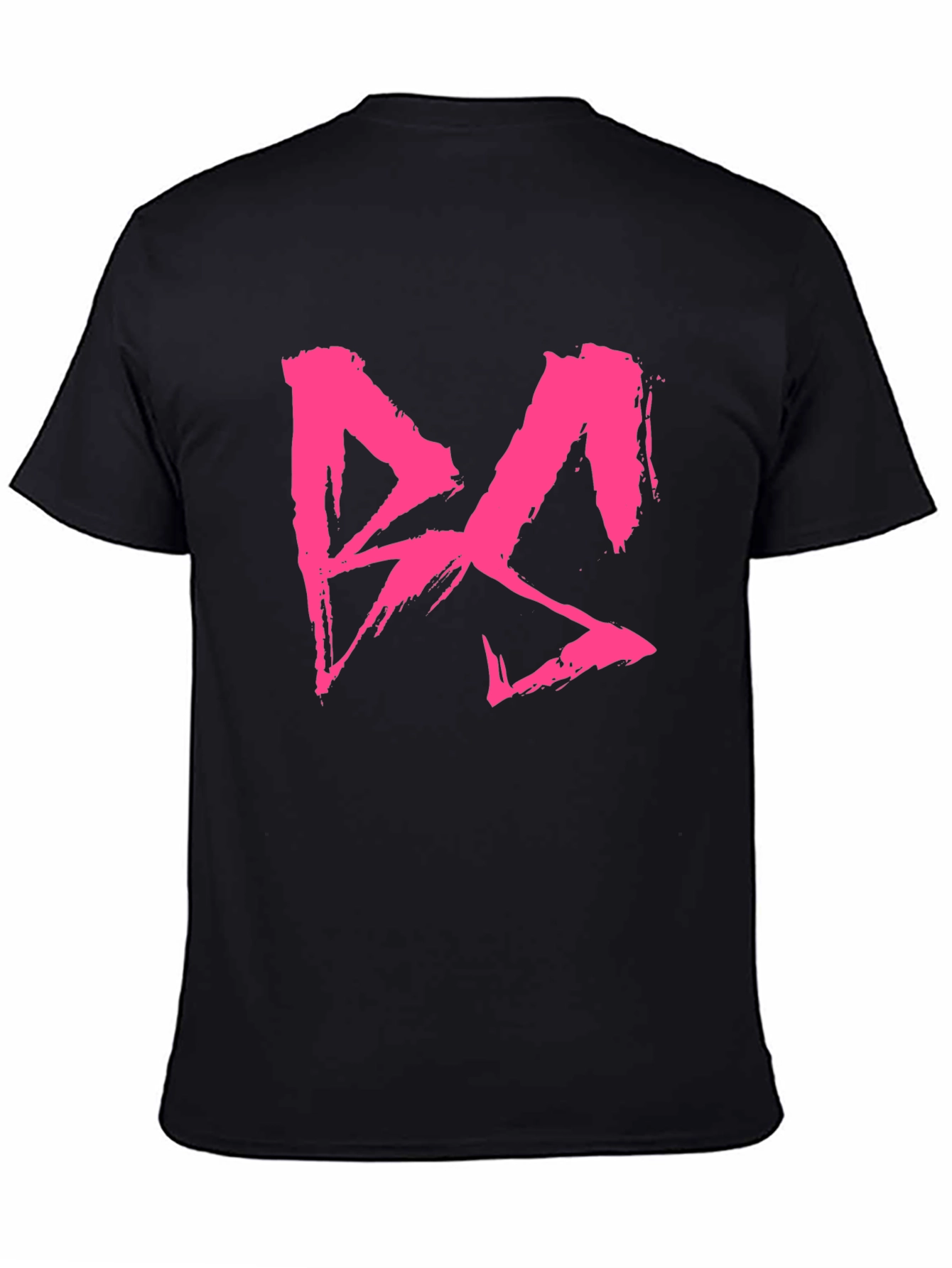 Black T-Shirt with Bold Pink Brushstroke Graphic Print