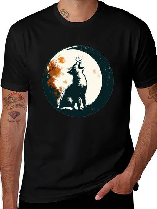 Wolf Howling at Moon Graphic Tee - Black Cotton Blend