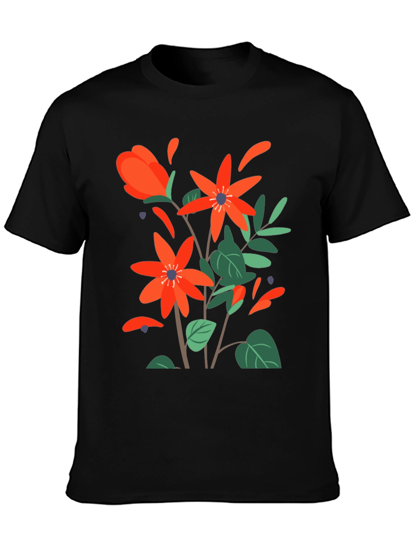 Floral Print Mens Black T-Shirt