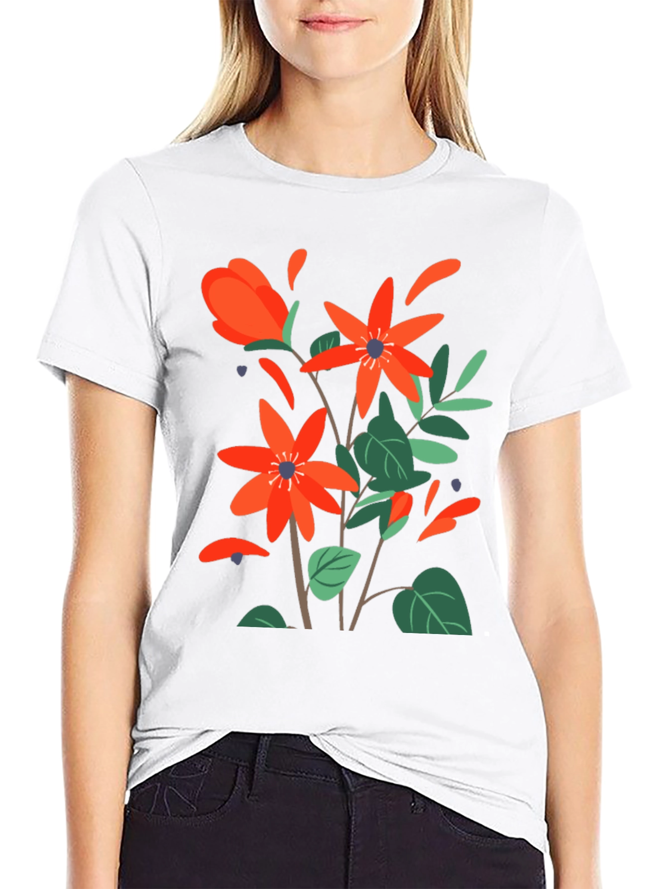 Floral Print Mens Black T-Shirt