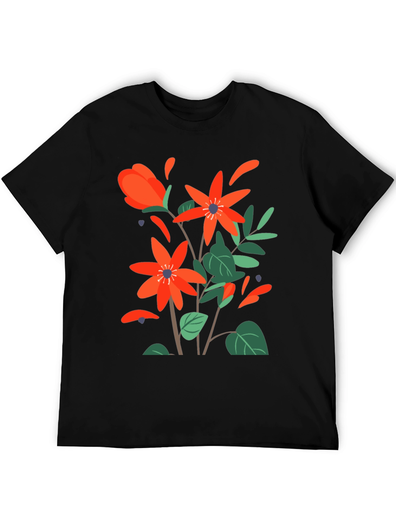 Floral Print Mens Black T-Shirt