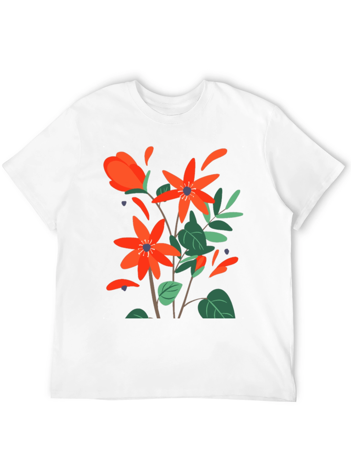 Floral Print Mens Black T-Shirt