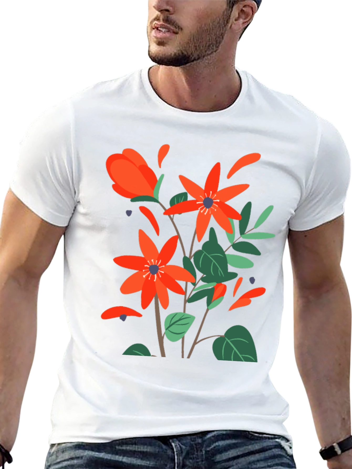 Floral Print Mens Black T-Shirt