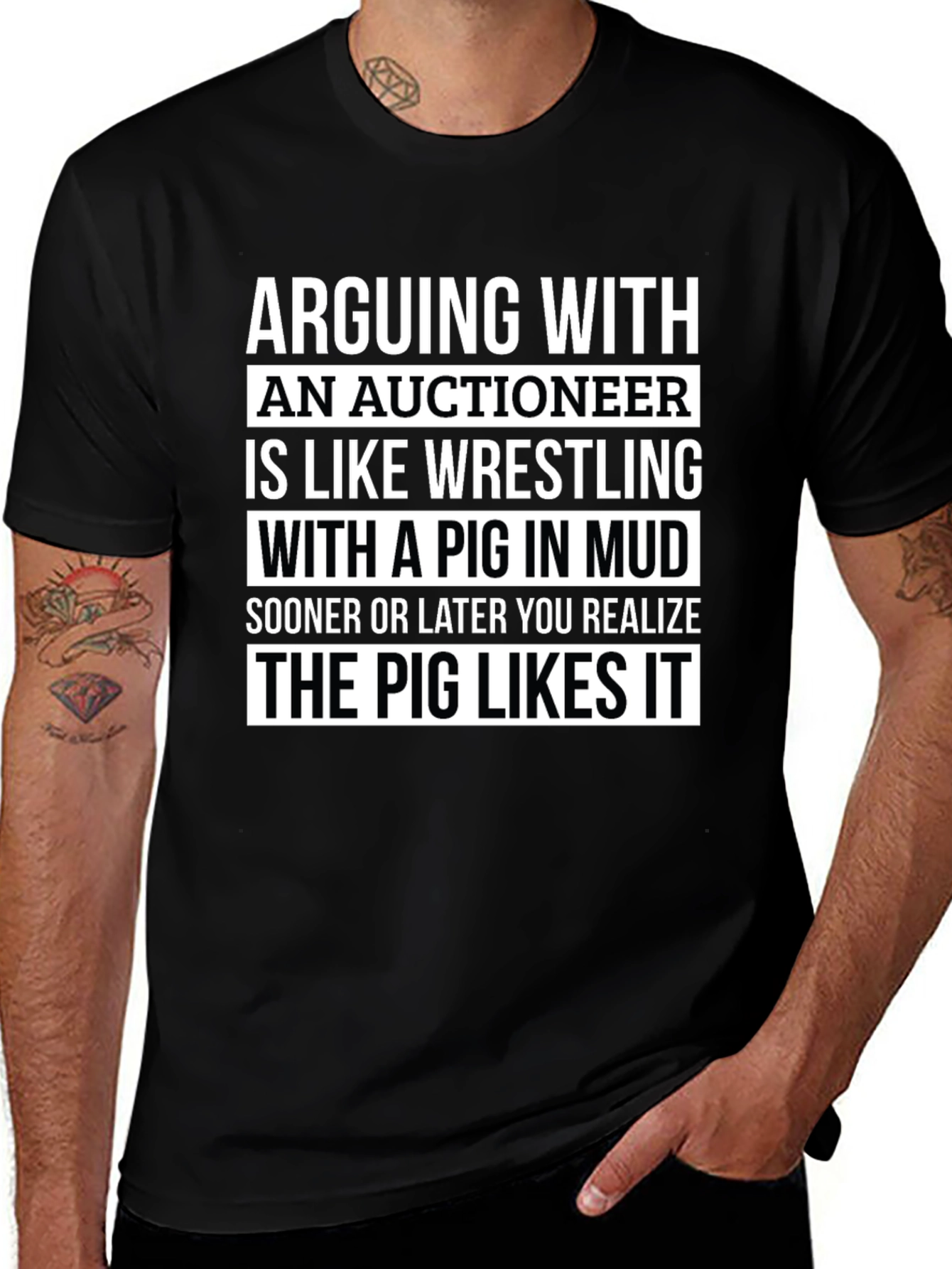 Auctioneer Pig in Mud Wrestling T-Shirt
