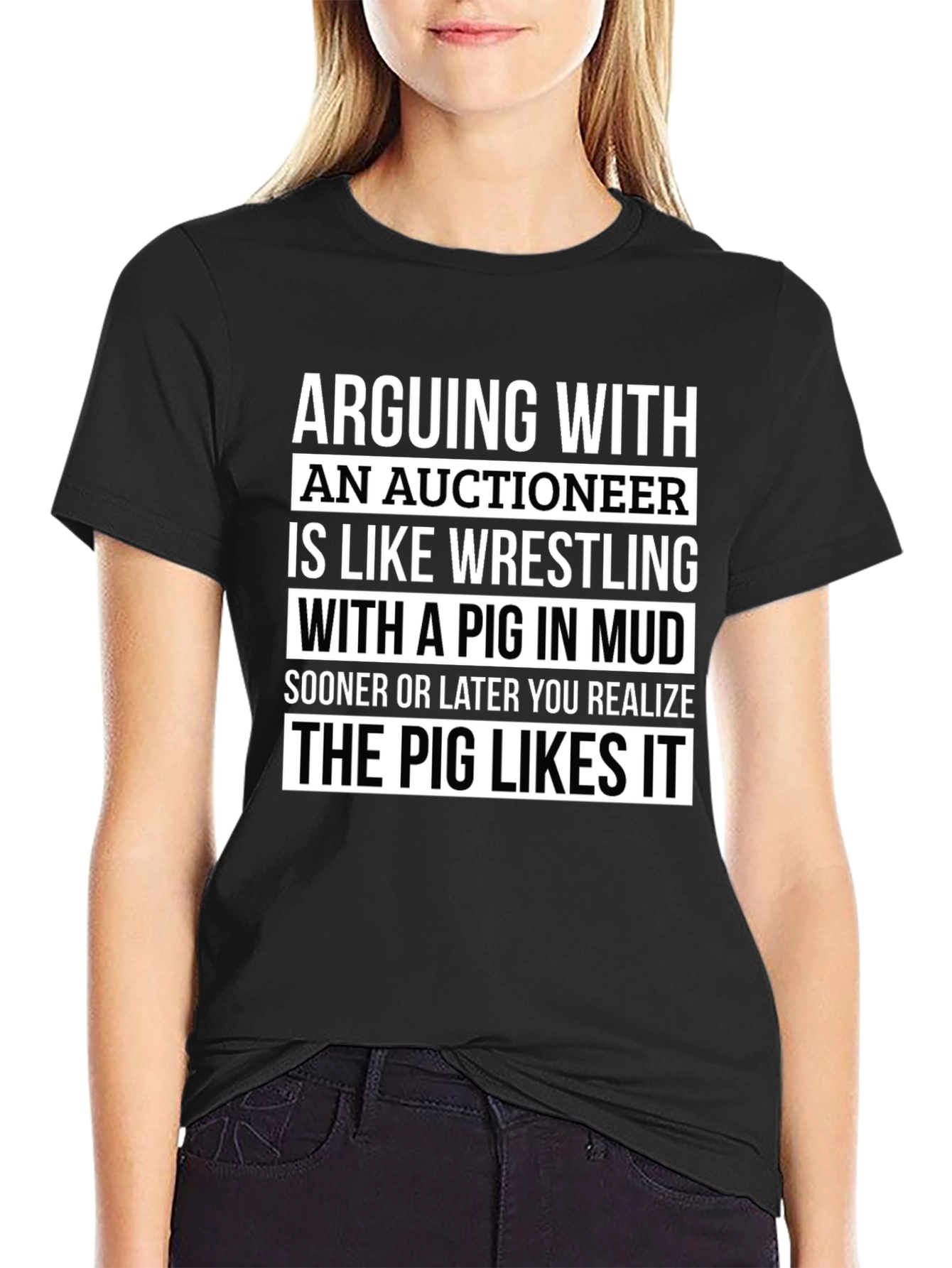 Auctioneer Pig in Mud Wrestling T-Shirt