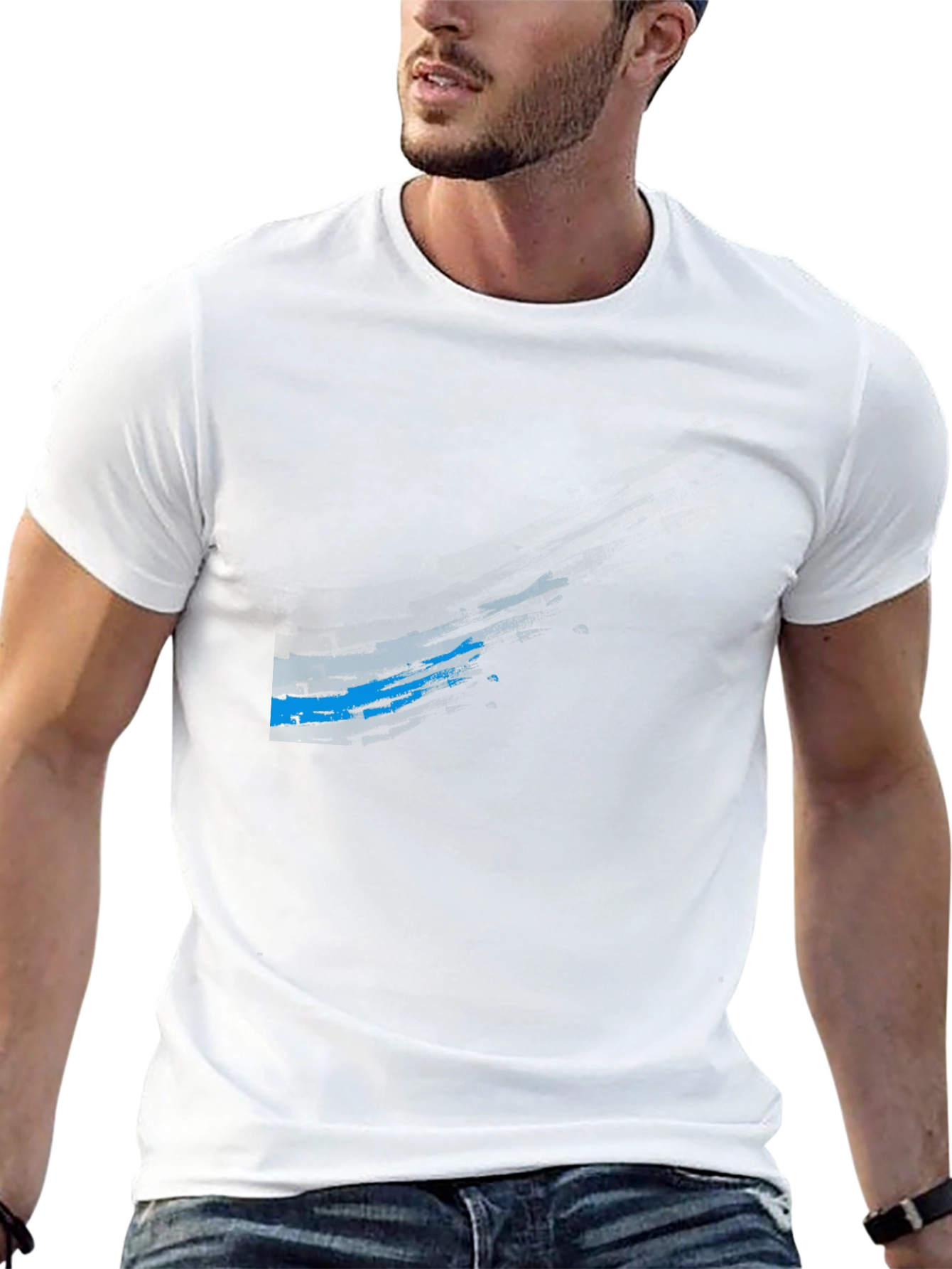 Modern Black T-Shirt with Blue Graphic